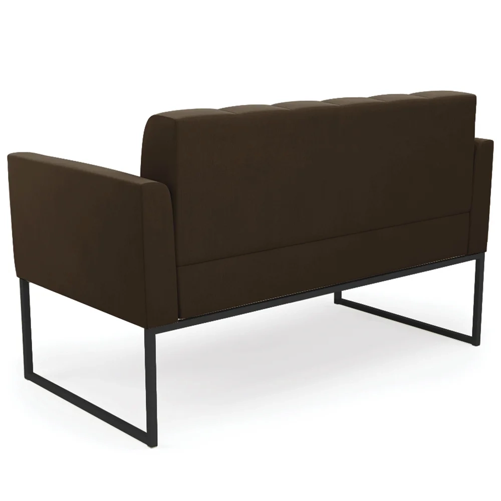 Sofá Namoradeira Base Industrial Preto Ana Suede Marrom - Ibiza