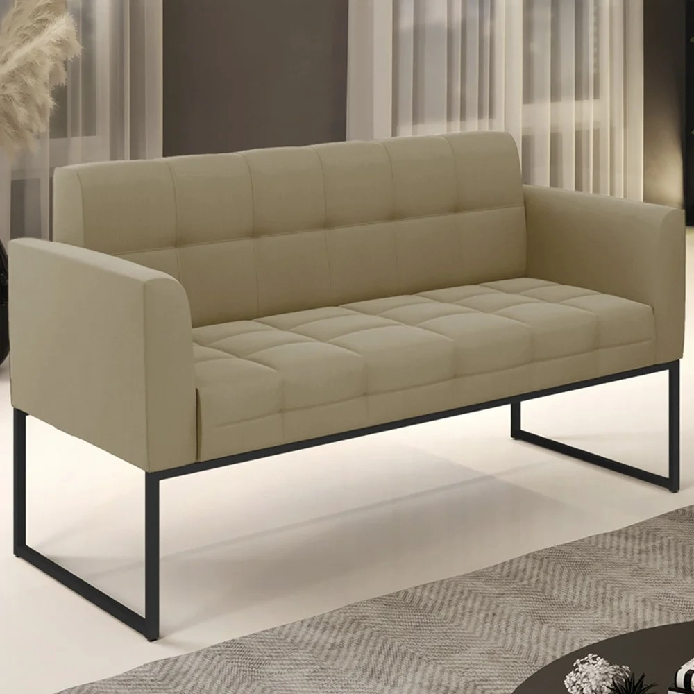 Sofá Namoradeira Base Industrial Preto Ana Suede Marrom RT - Ibiza