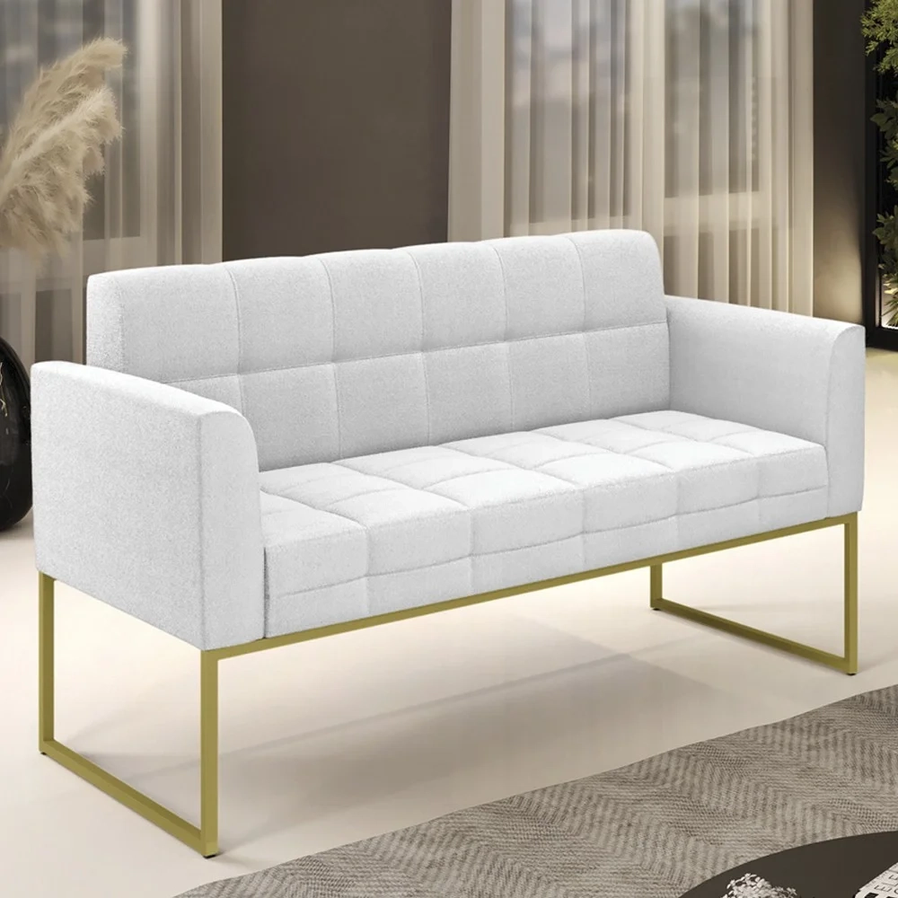 Sofá Namoradeira Base Industrial Dourado Ana Boucle Off - Ibiza