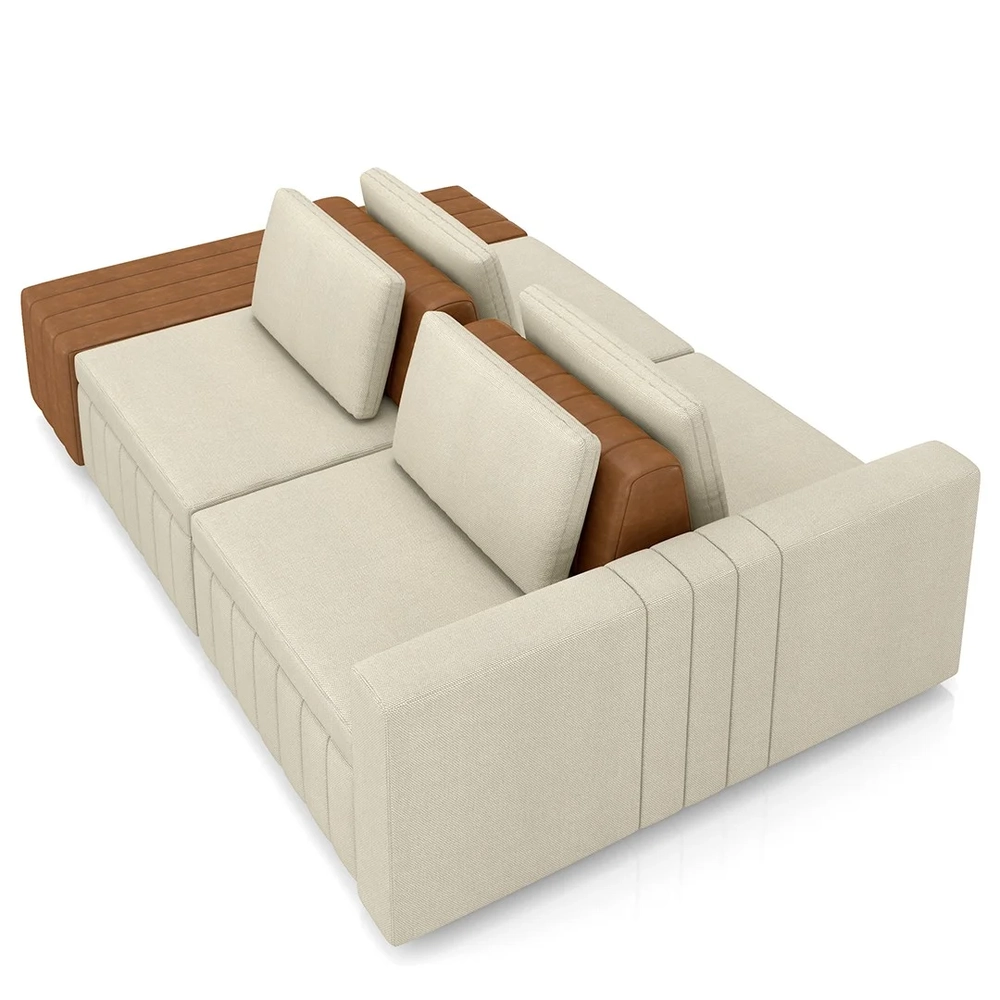 Sofá Ilha e Puff Sala Living 265cm Siesta Z32 Linho Areia/Marrom - Mpozenato