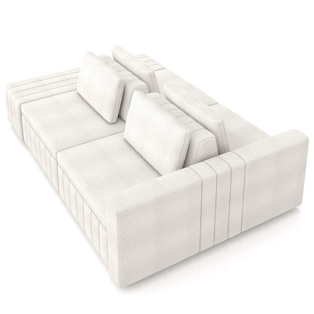 Sofá Ilha e Puff Sala Living 285cm Siesta Z32 Boucle Bege Claro - Mpozenato