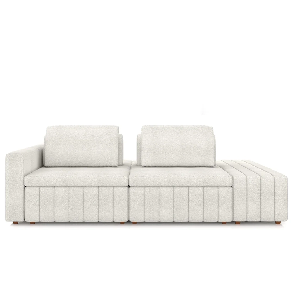Sofá Ilha e Puff Sala Living 285cm Siesta Z32 Boucle Bege Claro - Mpozenato