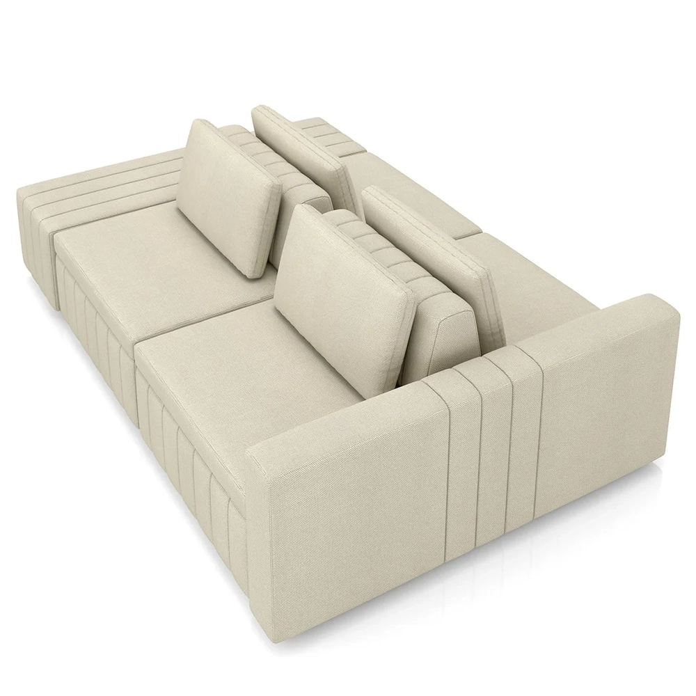 Sofá Ilha e Puff Sala Living 285cm Siesta Z32 Linho Areia    - Mpozenato