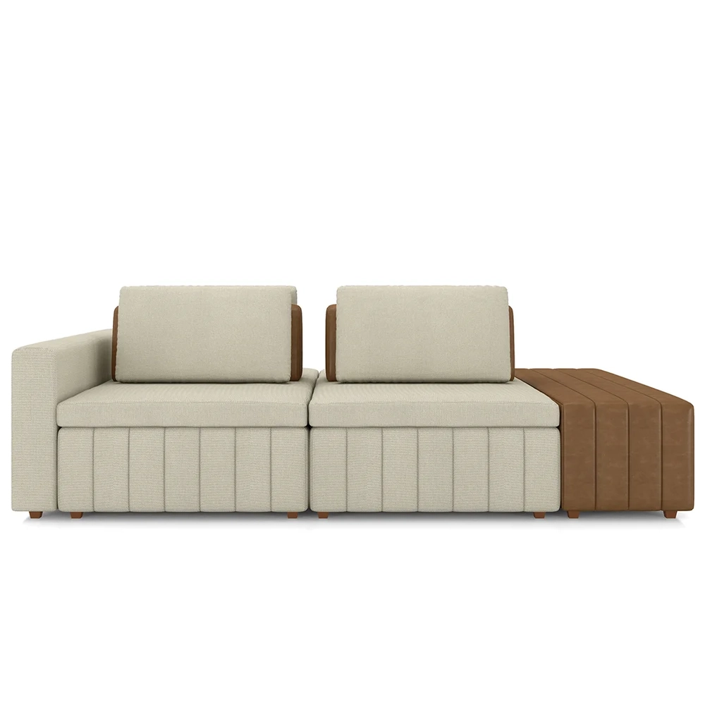 Sofá Ilha e Puff Sala Living 285cm Siesta Z32 Linho Areia/Marrom - Mpozenato