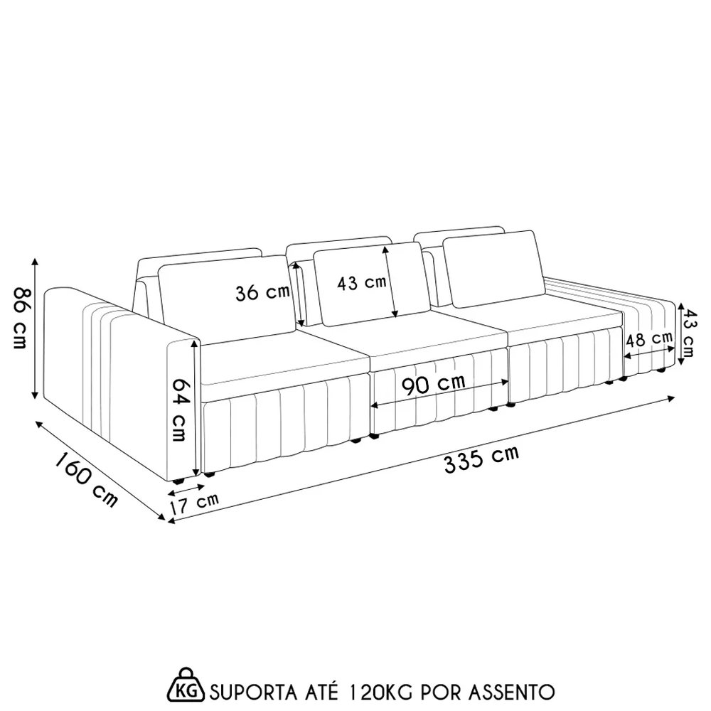 Sofá Ilha e Puff Sala Living 335cm Siesta Z32 Linho Areia/Marrom - Mpozenato