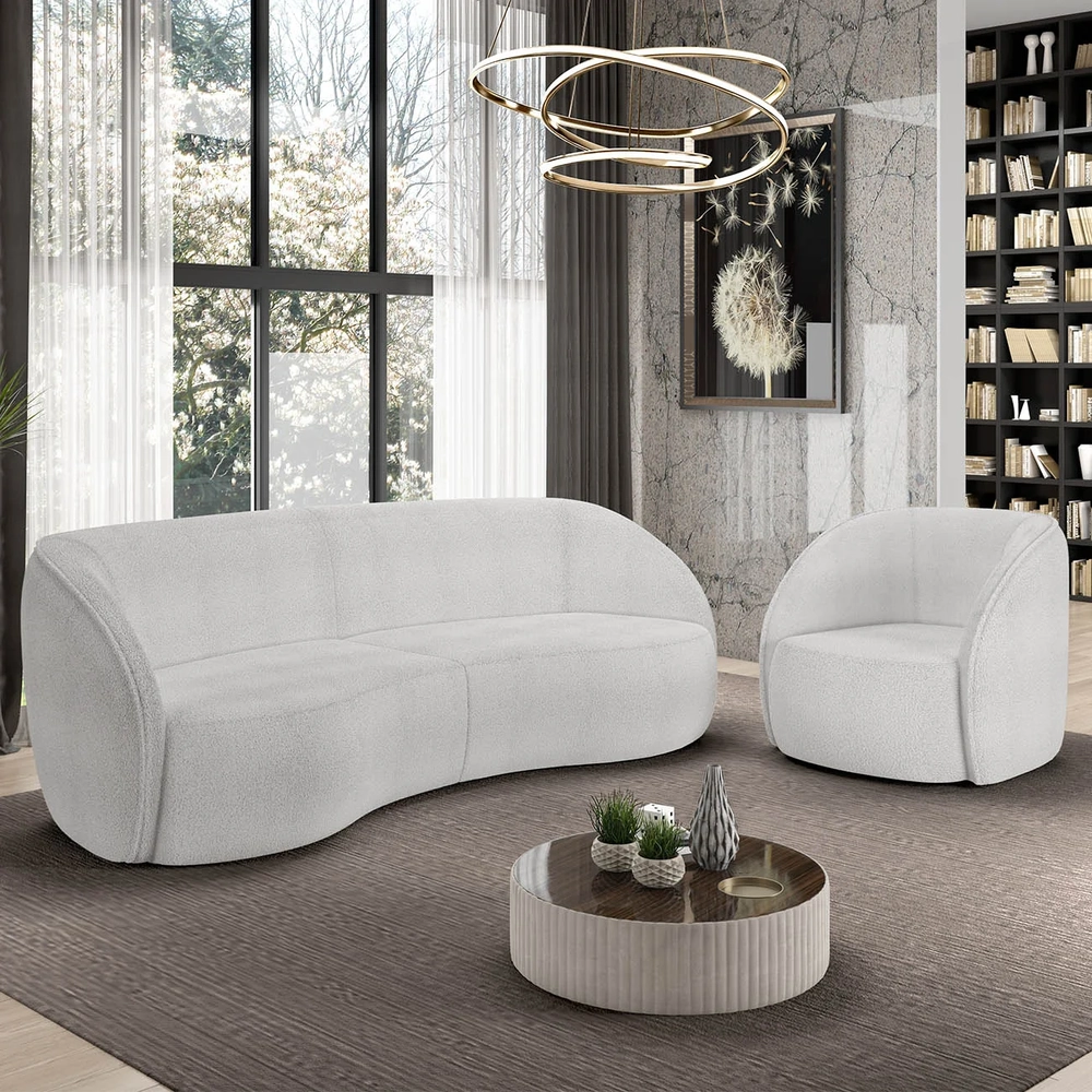 Sofá 3 Lugares Orgânico 240cm e Poltrona Zion Z32 Boucle Branco - Mpozenato