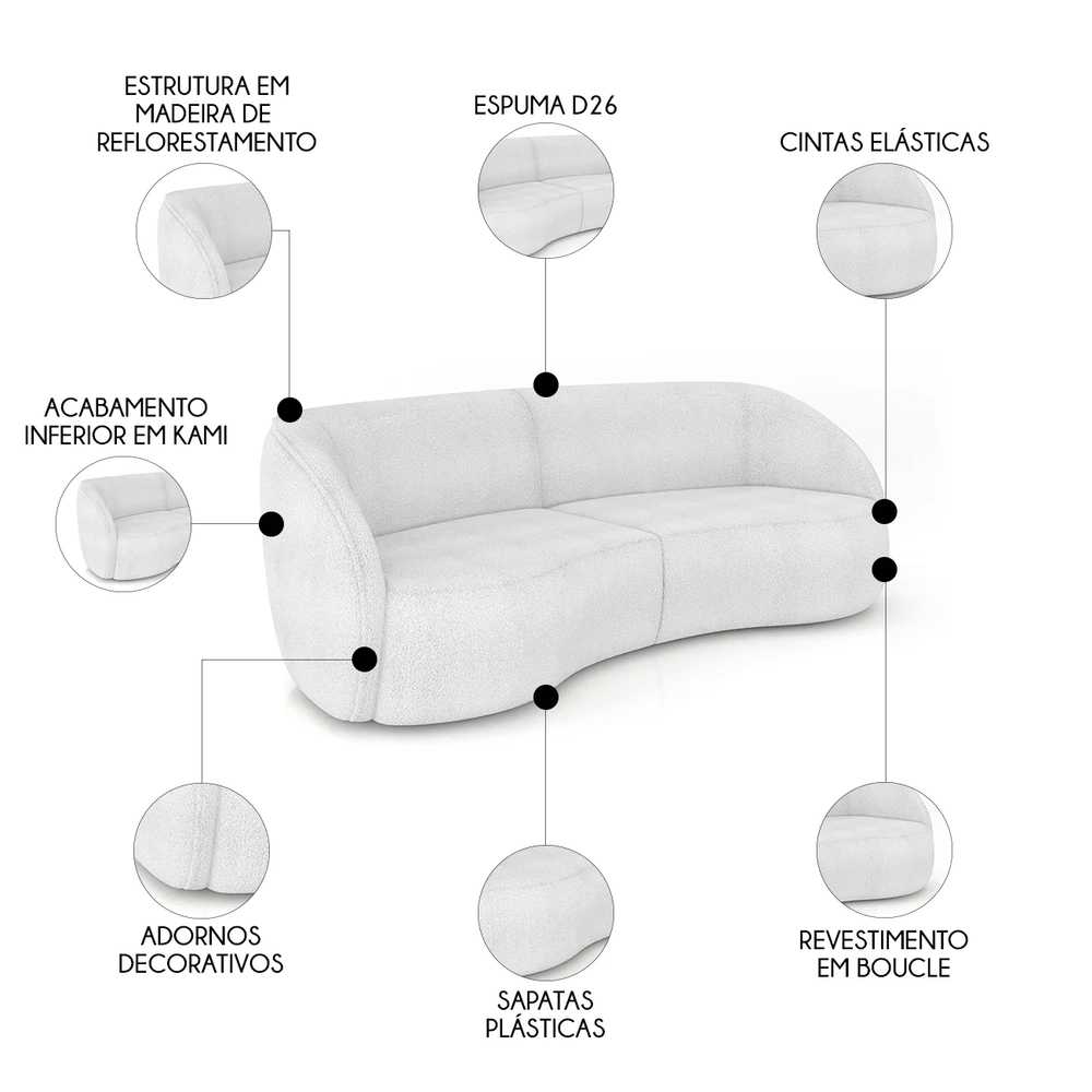 Sofá 3 Lugares Orgânico 240cm e Poltrona Zion Z32 Boucle Branco - Mpozenato