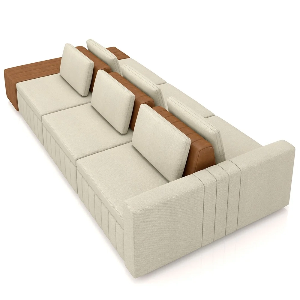 Sofá Ilha e Puff Sala Living 365cm Siesta Z32 Linho Areia/Marrom - Mpozenato