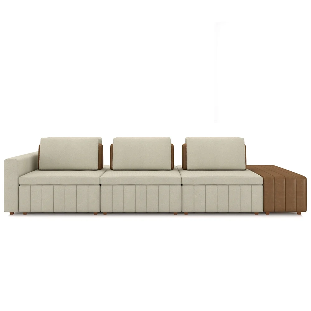 Sofá Ilha e Puff Sala Living 365cm Siesta Z32 Linho Areia/Marrom - Mpozenato