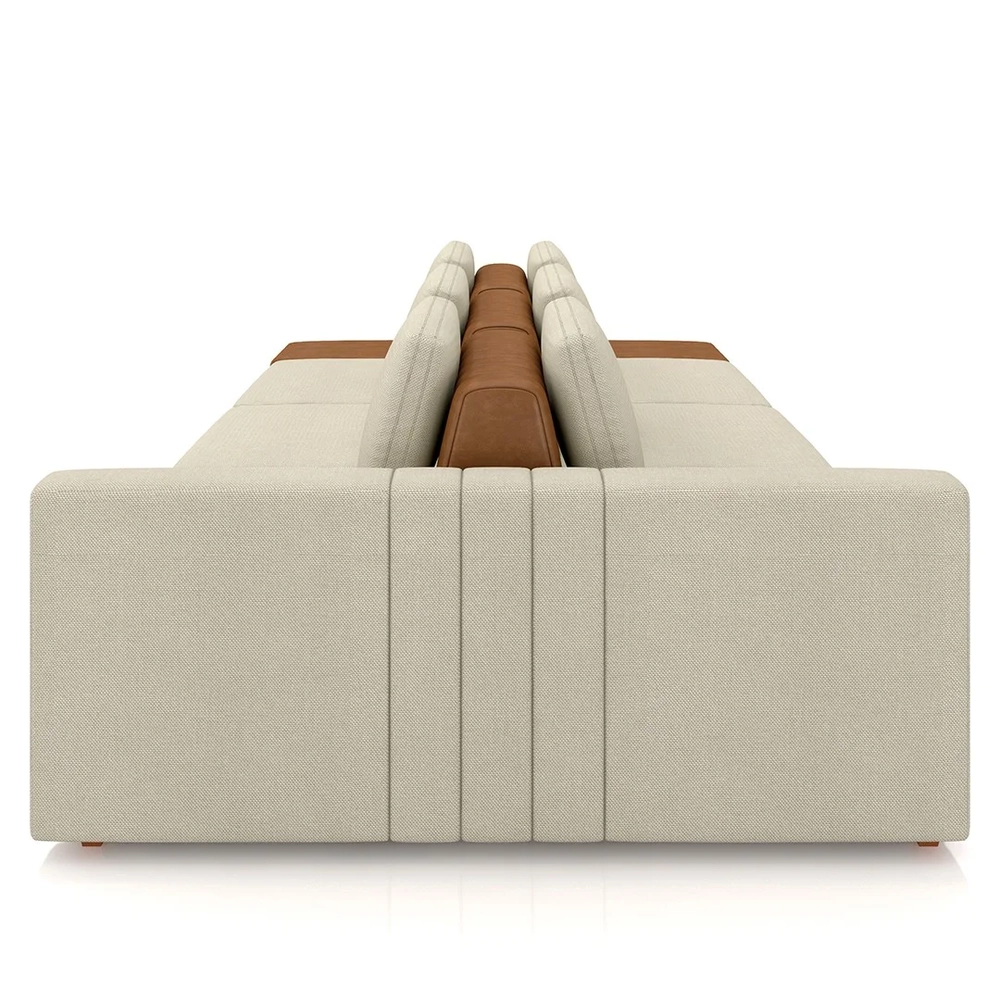 Sofá Ilha e Puff Sala Living 365cm Siesta Z32 Linho Areia/Marrom - Mpozenato