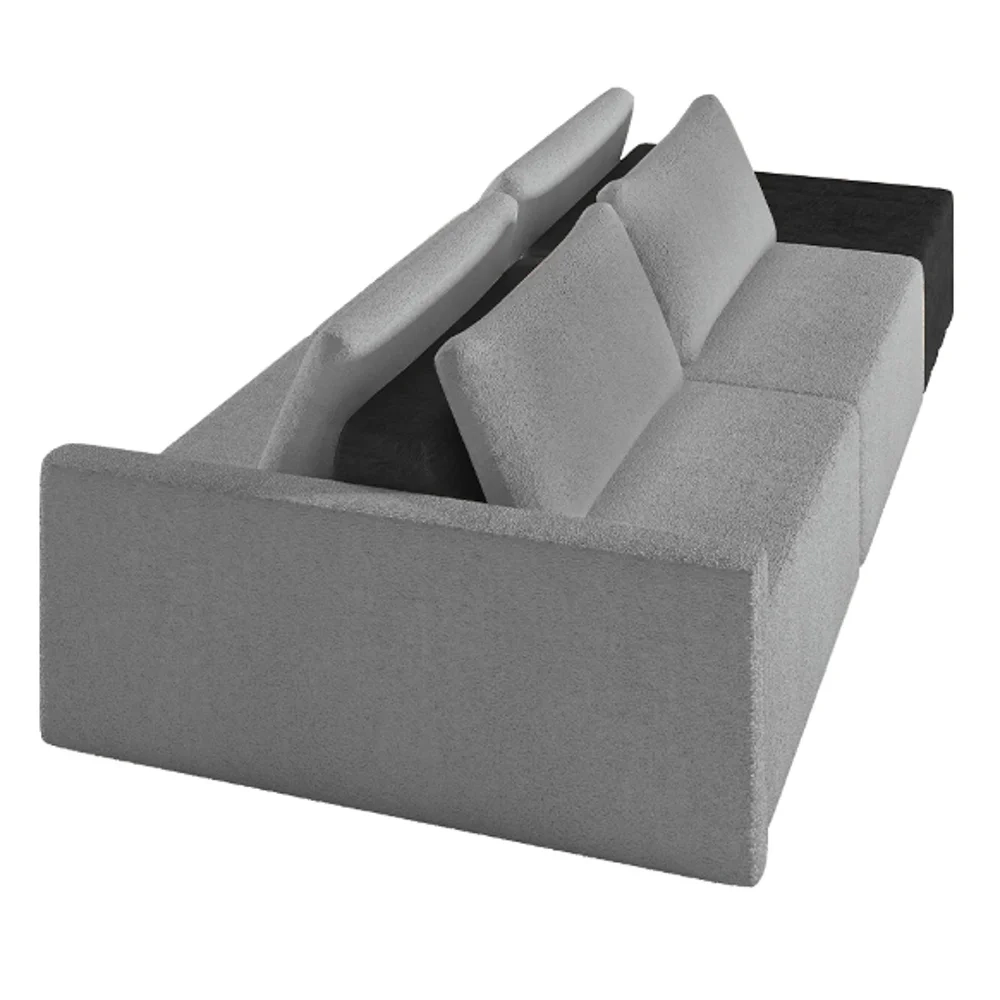 Sofá Ilha Modular Living com Puff 232cm Georgia Z08 Boucle Grafite/Preto - Mpozenato