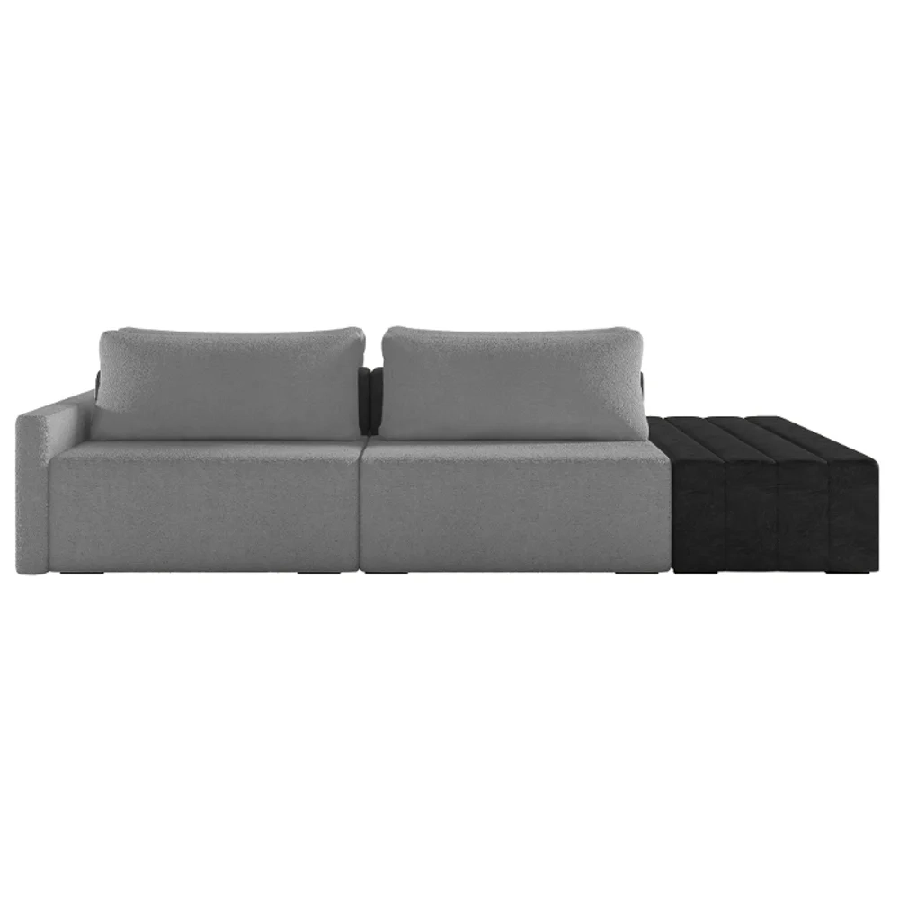 Sofá Ilha Modular Living com Puff 232cm Georgia Z08 Boucle Grafite/Preto - Mpozenato