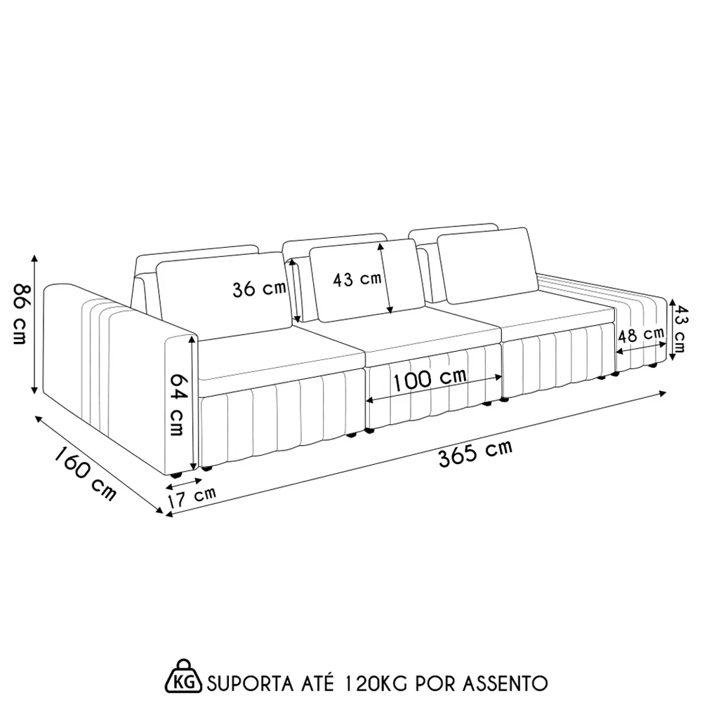 Sofá Ilha e Puff Sala Living 365cm Siesta Z32 Boucle Bege Claro - Mpozenato