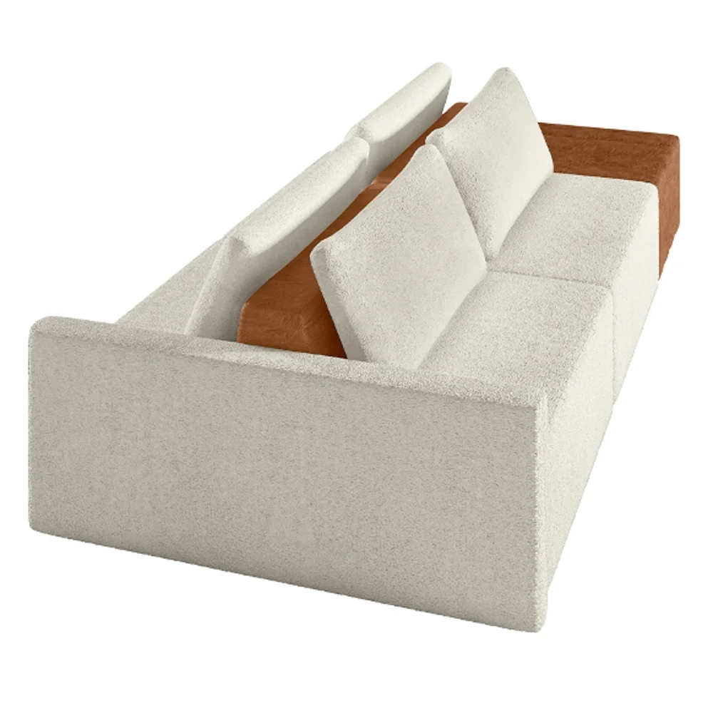 Sofá Ilha Modular Living com Puff 232cm Georgia Z08 Boucle Bege/Caramelo - Mpozenato