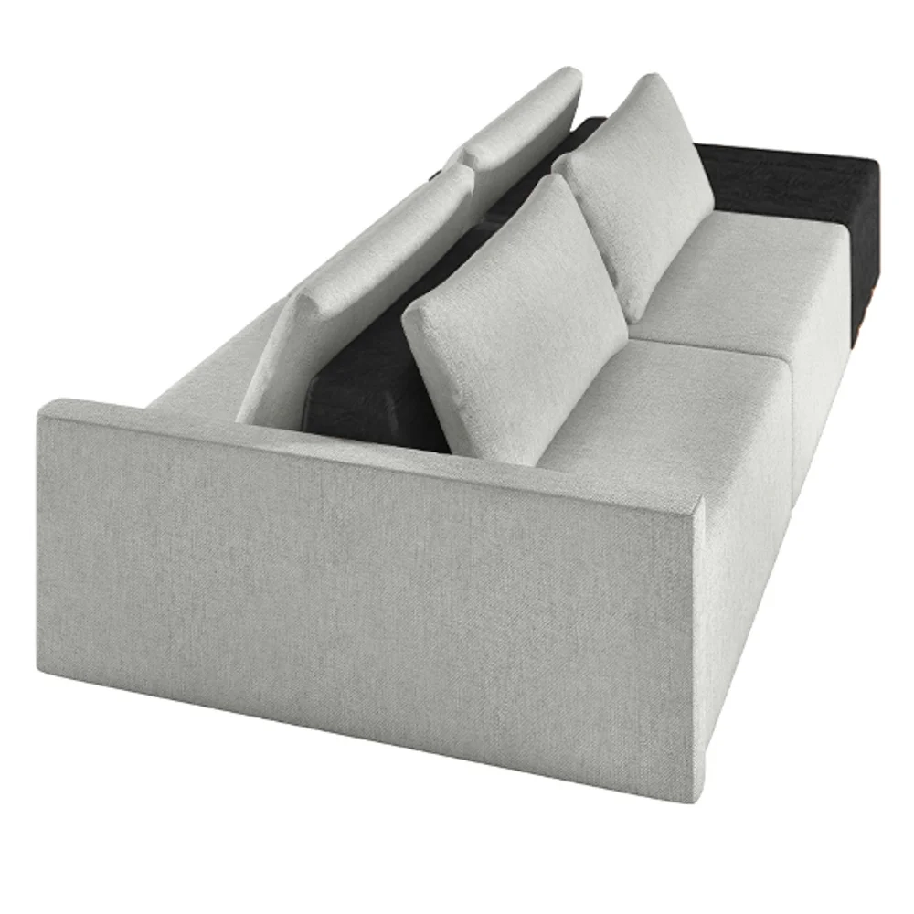 Sofá Ilha Modular Living com Puff 232cm Georgia Z08 Linho Cinza/Preto - Mpozenato