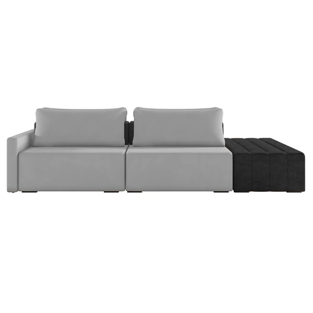 Sofá Ilha Modular Living com Puff 232cm Georgia Z08 Veludo Cinza/Preto - Mpozenato