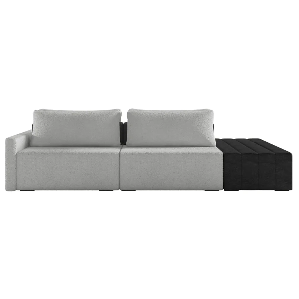 Sofá Ilha Modular Living com Puff 252cm Georgia Z08 Boucle Cinza/Preto - Mpozenato