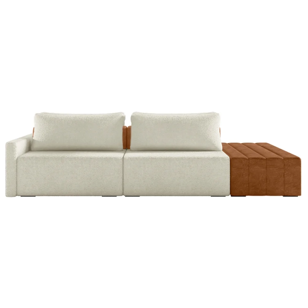 Sofá Ilha Modular Living com Puff 252cm Georgia Z08 Boucle Bege/Caramelo - Mpozenato