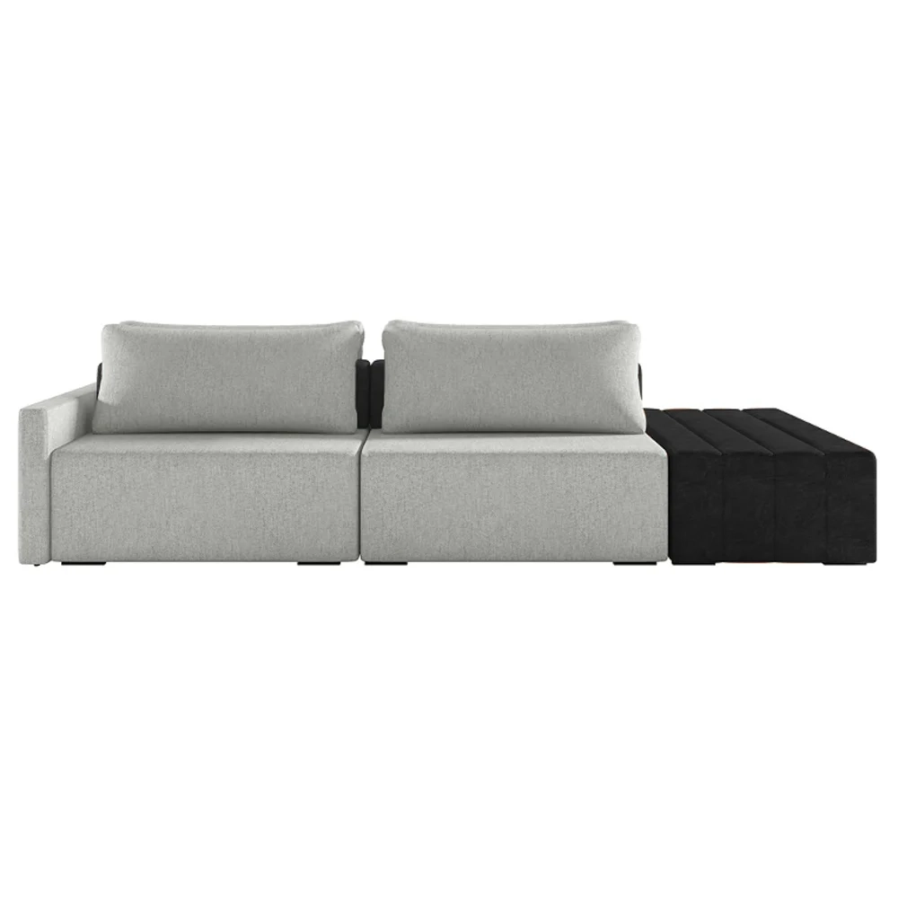 Sofá Ilha Modular Living com Puff 252cm Georgia Z08 Linho Cinza/Preto - Mpozenato