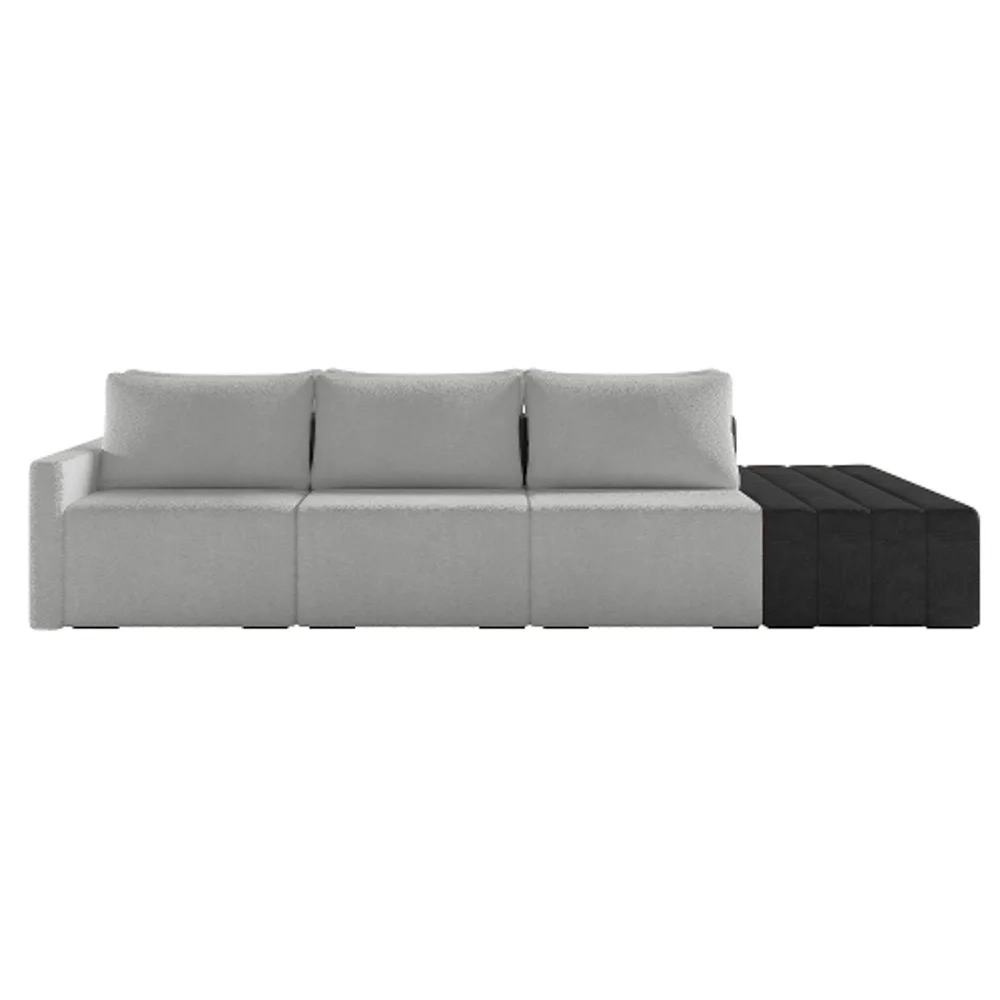 Sofá Ilha Modular Living com Puff 312cm Georgia Z08 Boucle Cinza/Preto - Mpozenato