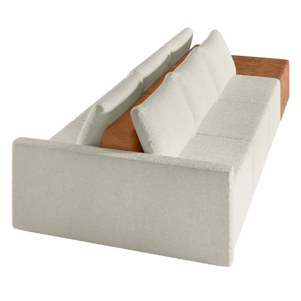 Sofá Ilha Modular Living com Puff 312cm Georgia Z08 Boucle Bege/Caramelo - Mpozenato