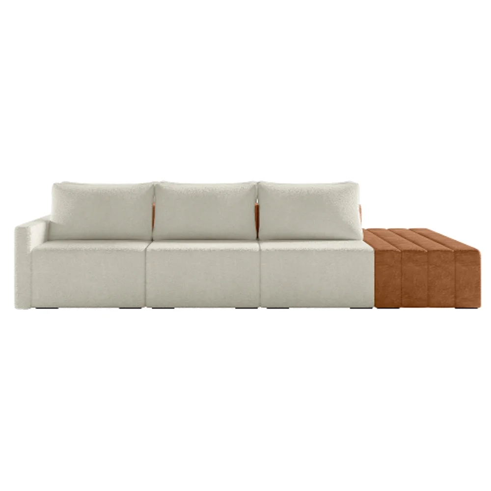 Sofá Ilha Modular Living com Puff 312cm Georgia Z08 Boucle Bege/Caramelo - Mpozenato