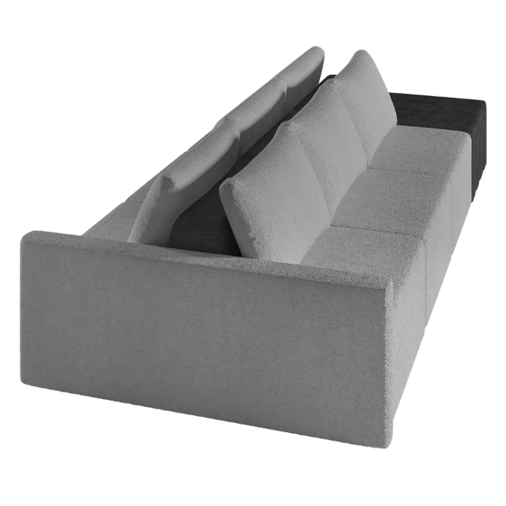 Sofá Ilha Modular Living com Puff 312cm Georgia Z08 Boucle Grafite/Preto - Mpozenato