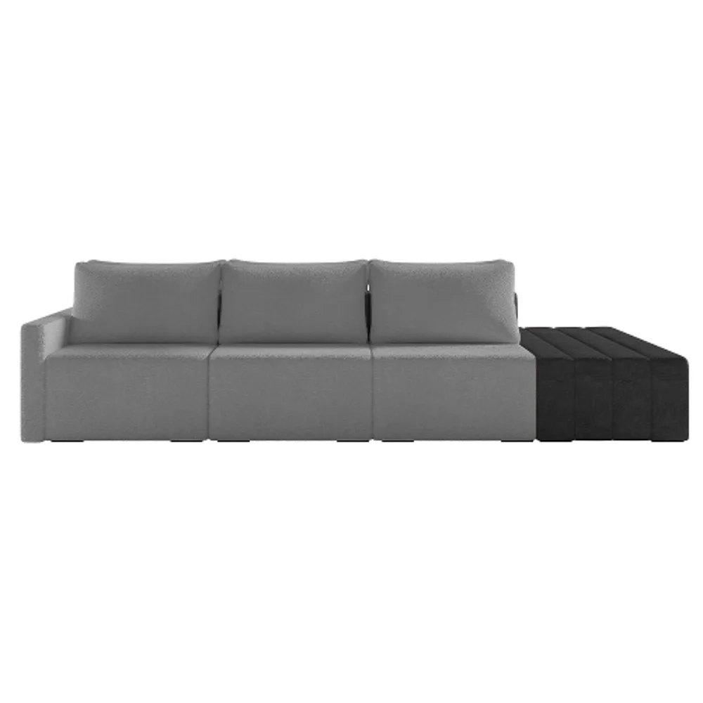Sofá Ilha Modular Living com Puff 342cm Georgia Z08 Boucle Grafite/Preto - Mpozenato