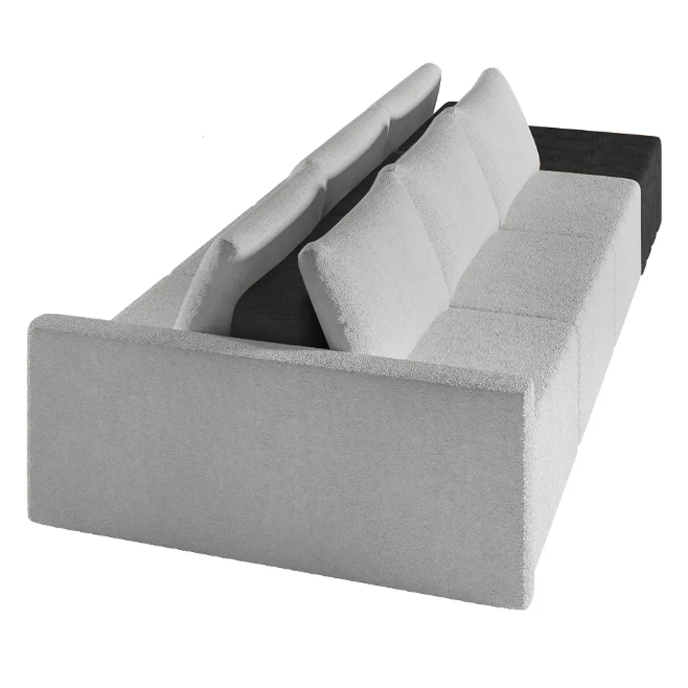 Sofá Ilha Modular Living com Puff 342cm Georgia Z08 Boucle Cinza/Preto - Mpozenato