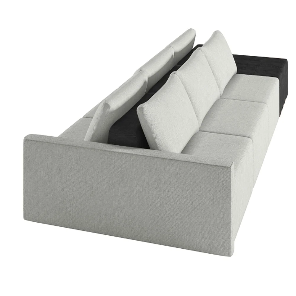 Sofá Ilha Modular Living com Puff 342cm Georgia Z08 Linho Cinza/Preto - Mpozenato