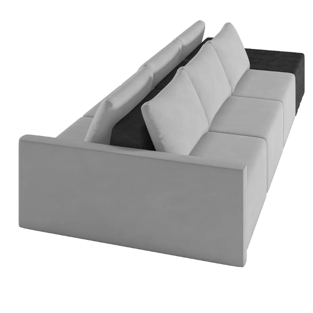 Sofá Ilha Modular Living com Puff 342cm Georgia Z08 Veludo Cinza/Preto - Mpozenato