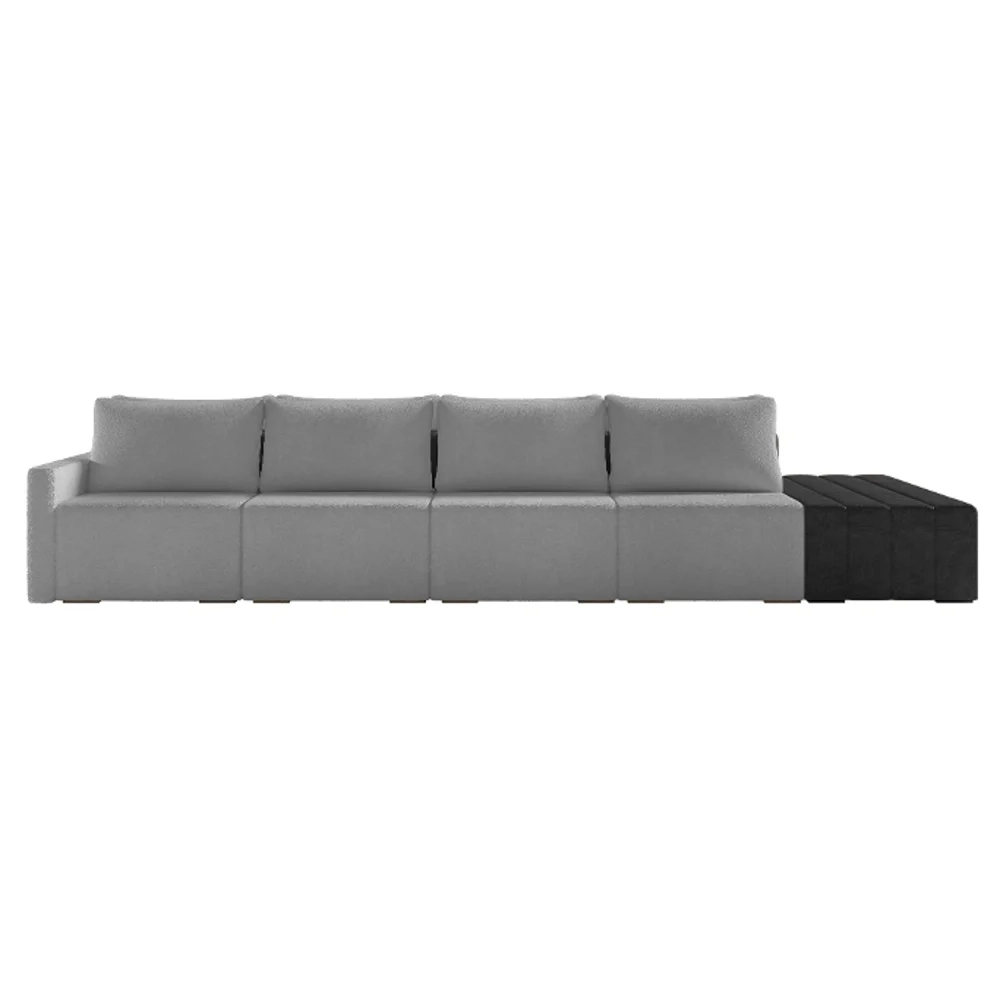 Sofá Ilha Modular Living com Puff 392cm Georgia Z08 Boucle Grafite/Preto - Mpozenato