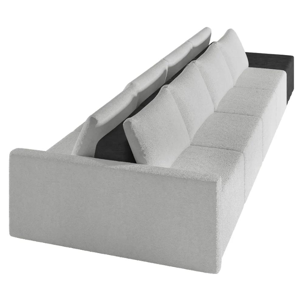 Sofá Ilha Modular Living com Puff 392cm Georgia Z08 Boucle Cinza/Preto - Mpozenato