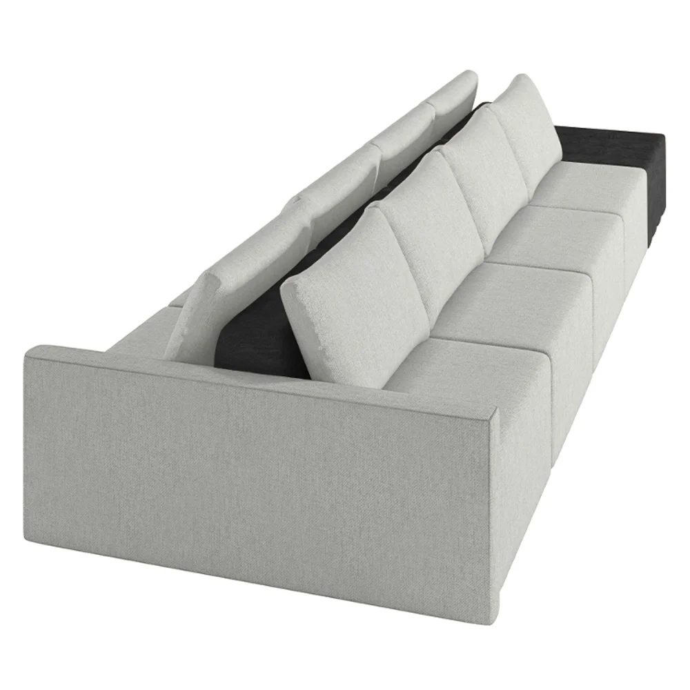 Sofá Ilha Modular Living com Puff 392cm Georgia Z08 Linho Cinza/Preto - Mpozenato