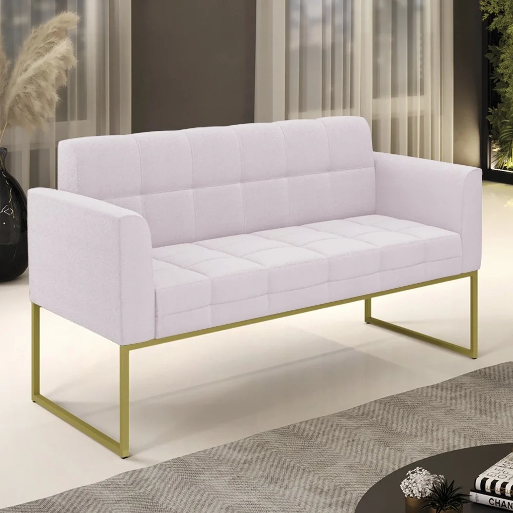 Sofá Namoradeira Base Industrial Dourado Ana Boucle Rosê - Ibiza
