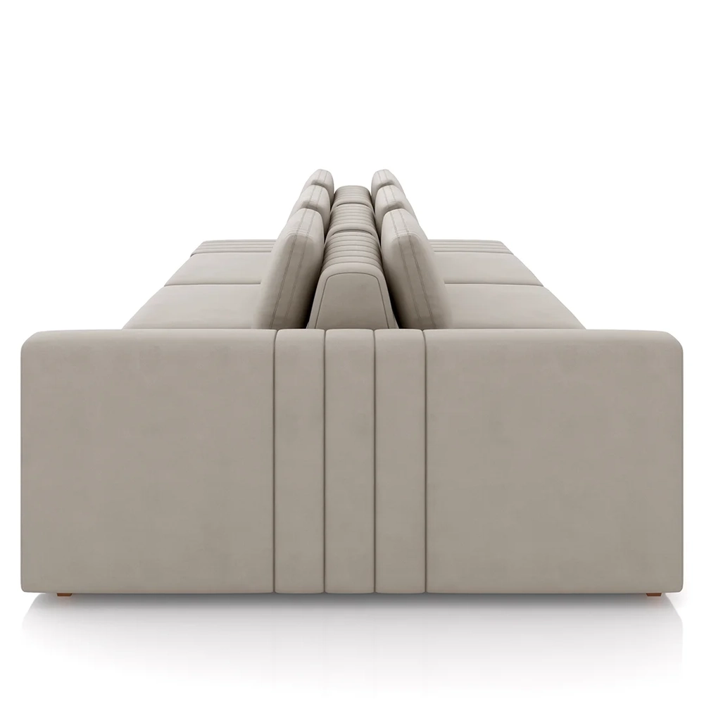 Sofá Ilha e Puff Sala Living 365cm Siesta Z32 Veludo Bege  - Mpozenato