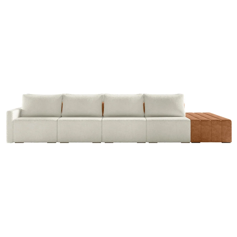 Sofá Ilha Modular Living com Puff 432cm Georgia Z08 Boucle Bege/Caramelo - Mpozenato