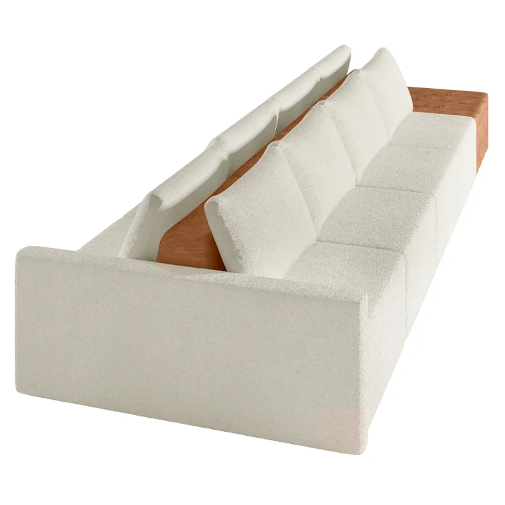 Sofá Ilha Modular Living com Puff 432cm Georgia Z08 Boucle Bege/Caramelo - Mpozenato