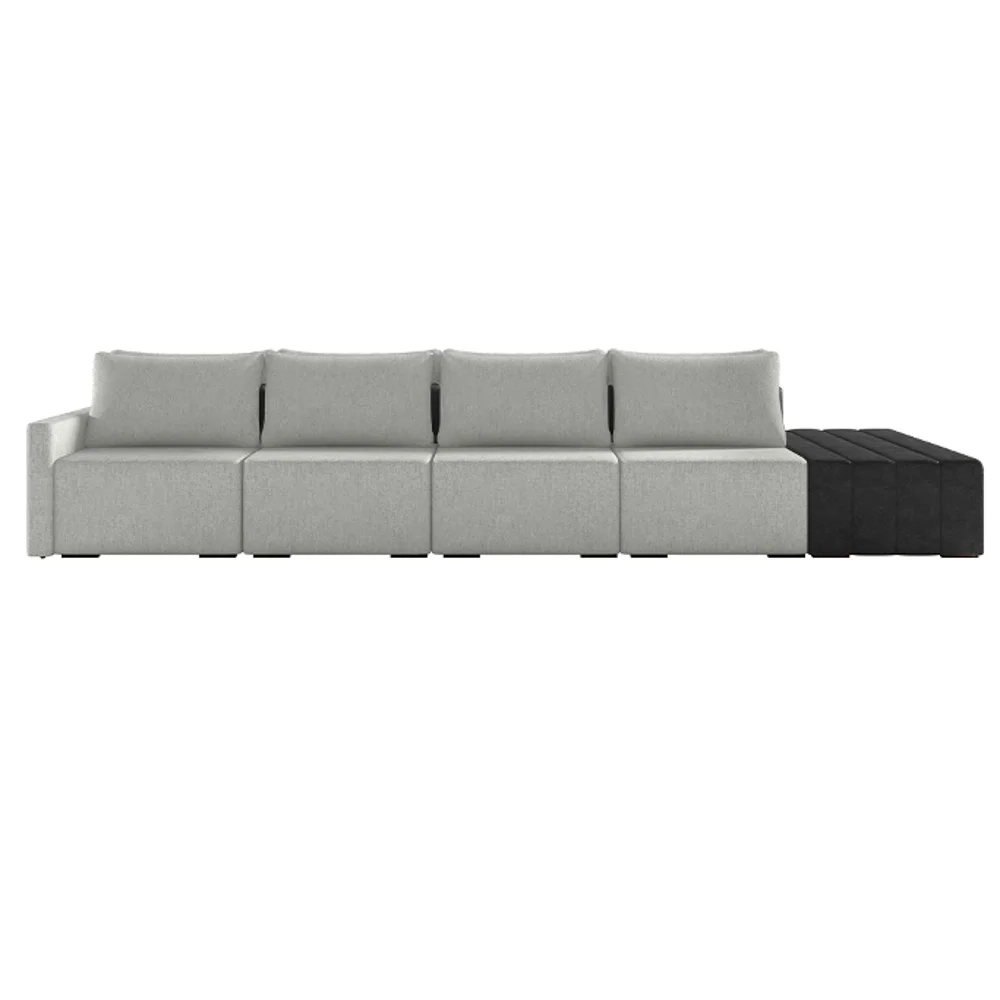 Sofá Ilha Modular Living com Puff 432cm Georgia Z08 Linho Cinza/Preto - Mpozenato