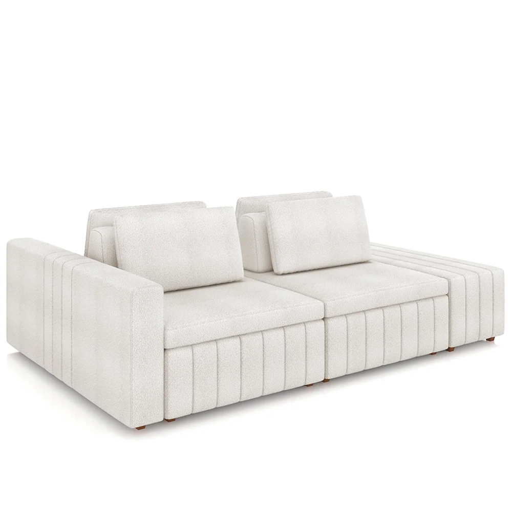 Sofá Ilha e Puff Sala Living 265cm Siesta Z32 Boucle Bege Claro - Mpozenato