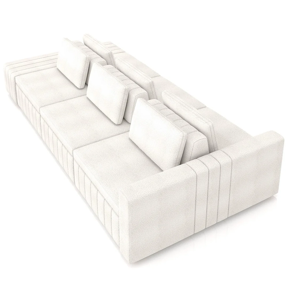 Sofá Ilha e Puff Sala Living 395cm Siesta Z32 Boucle Bege Claro - Mpozenato