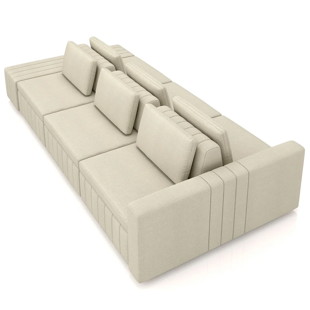 Sofá Ilha e Puff Sala Living 395cm Siesta Z32 Linho Areia    - Mpozenato