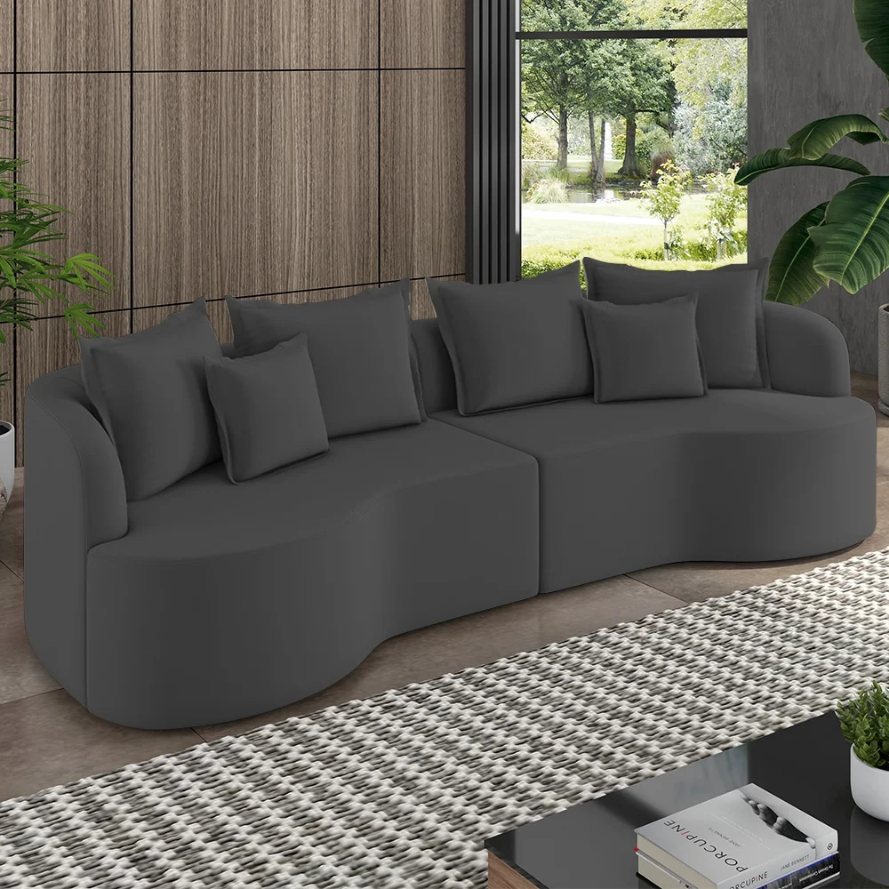 Sofá 3 Lugares 210cm Orgânico Quito Z08 Veludo Cinza Escuro - Mpozenato