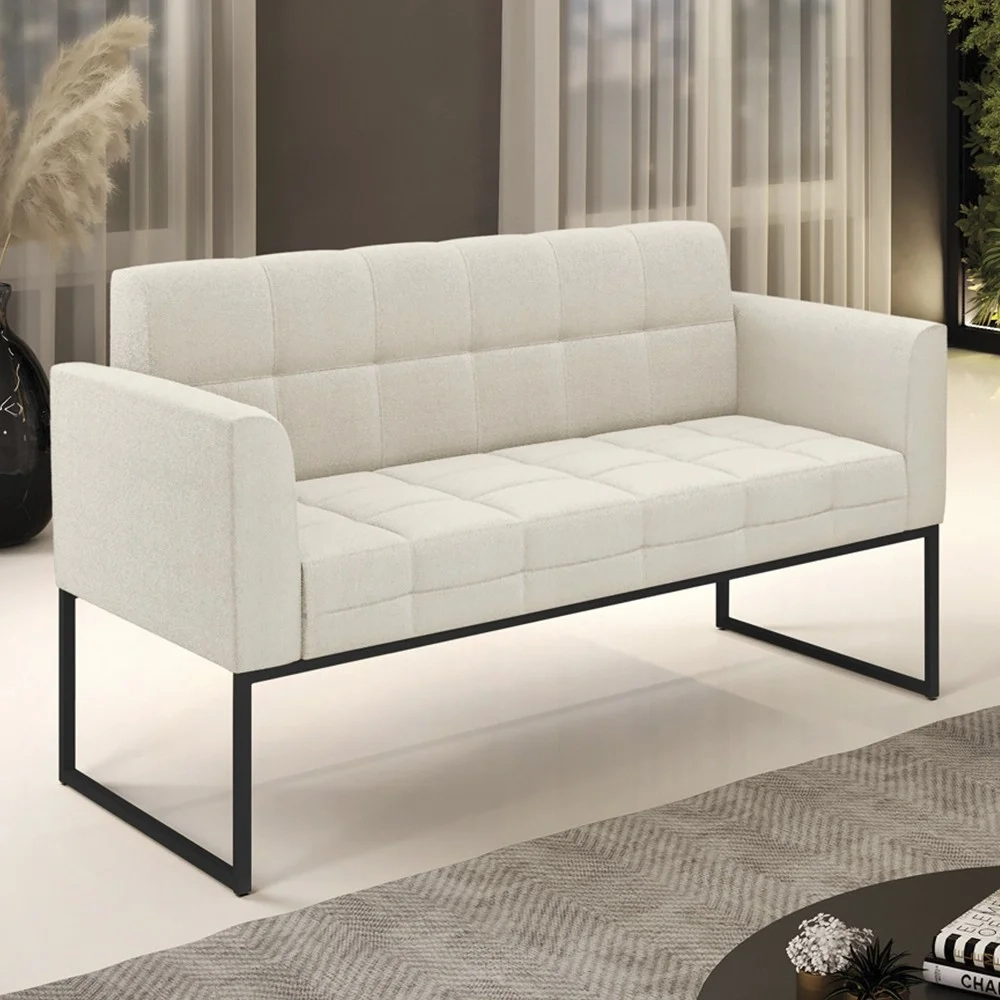Sofá Namoradeira Base Industrial Preto Ana Boucle Bege - Ibiza