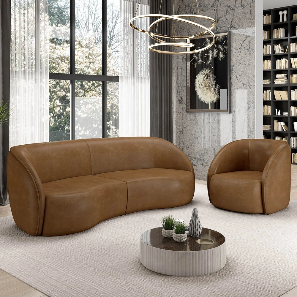 Sofá 3 Lugares Orgânico 240cm e Poltrona Zion Z32 Sintético Caramelo - Mpozenato