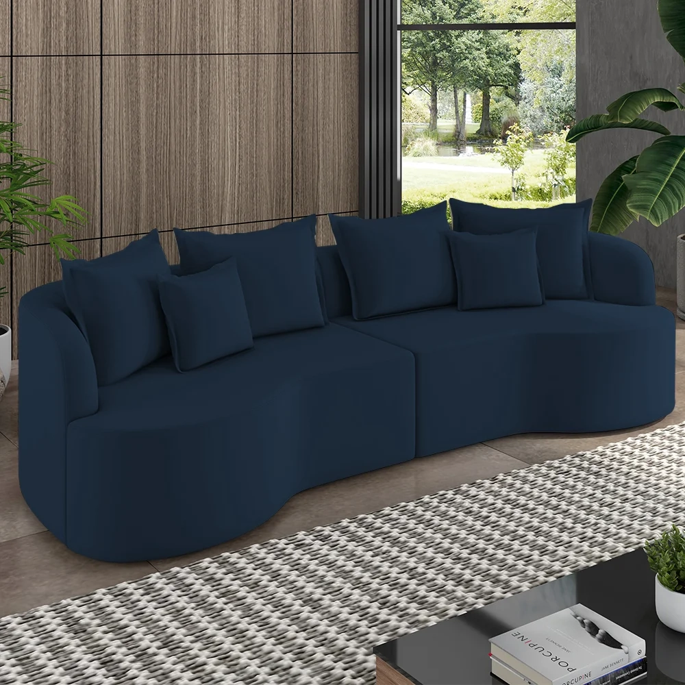 Sofá 3 Lugares 210cm Orgânico Quito Z08 Veludo Azul Marinho - Mpozenato