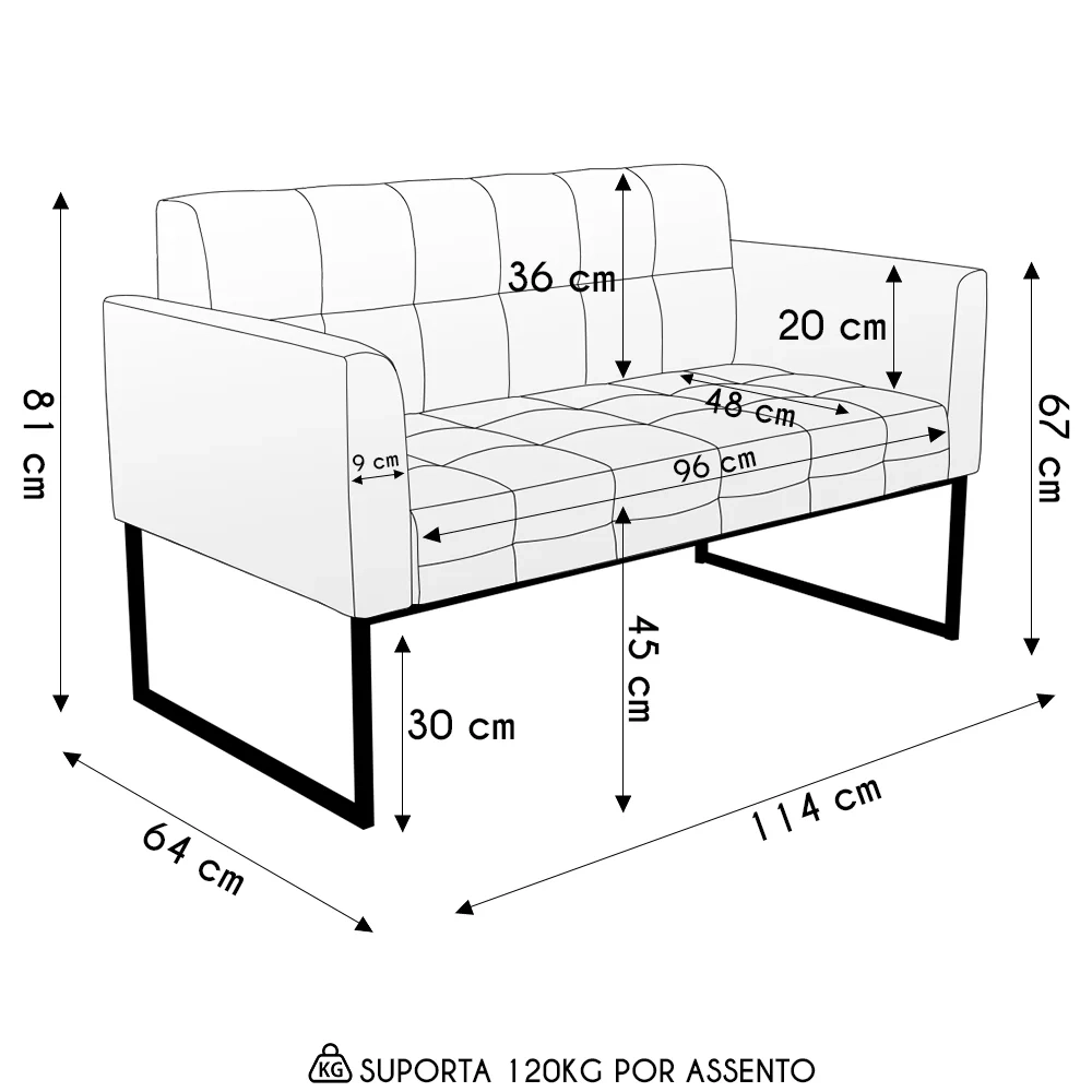 Sofá Namoradeira Base Industrial Preto Ana Boucle Grafite - Ibiza