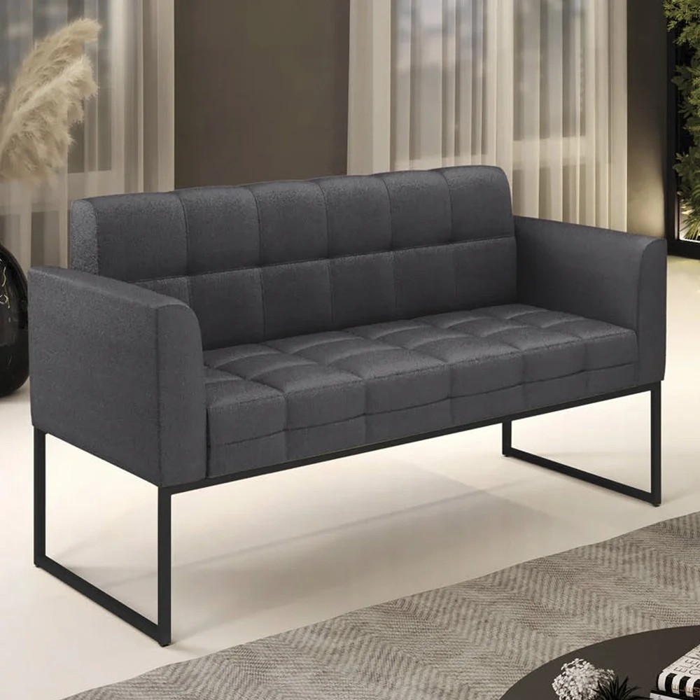 Sofá Namoradeira Base Industrial Preto Ana Boucle Grafite - Ibiza