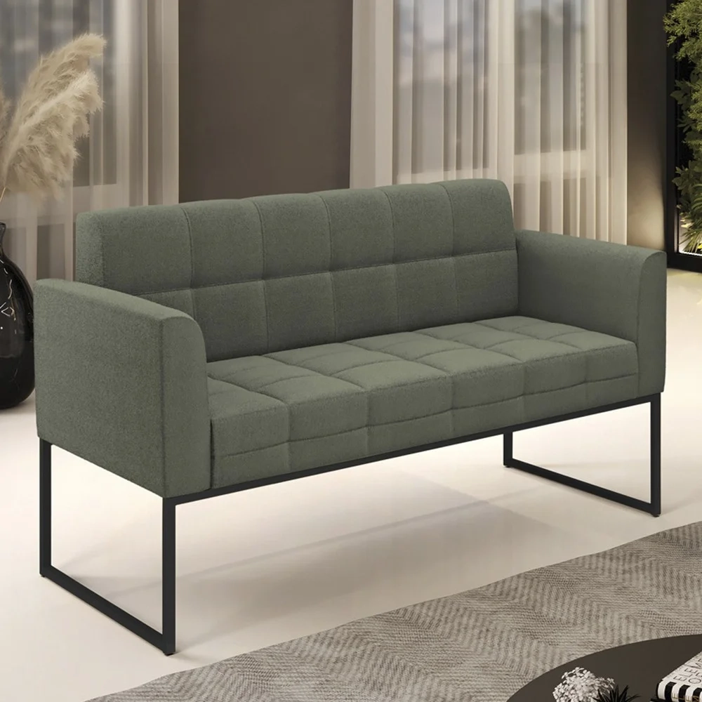 Sofá Namoradeira Base Industrial Preto Ana Boucle Menta - Ibiza