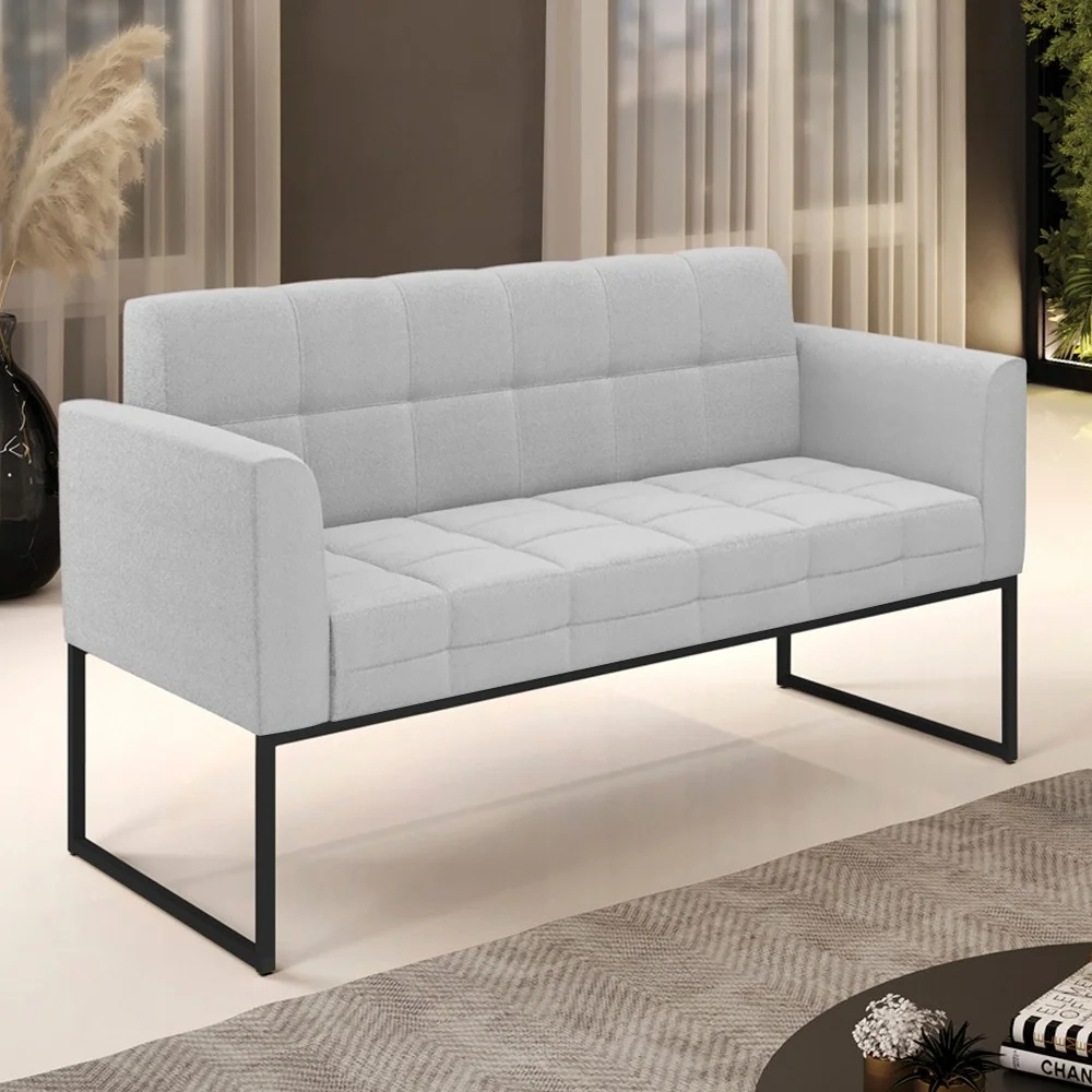 Sofá Namoradeira Base Industrial Preto Ana Boucle Cinza - Ibiza
